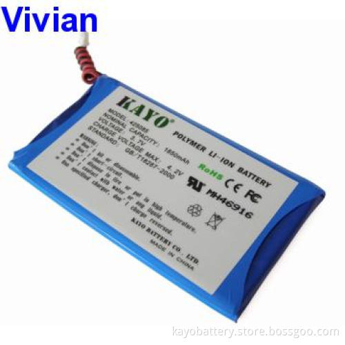 Li-polymer Battery with 1850mAh Capacity 3.7V